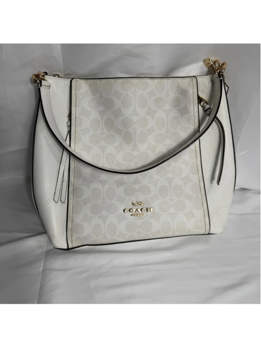 Women's Coach Marlon Hobo Bag One Size White and Beige Signature Print